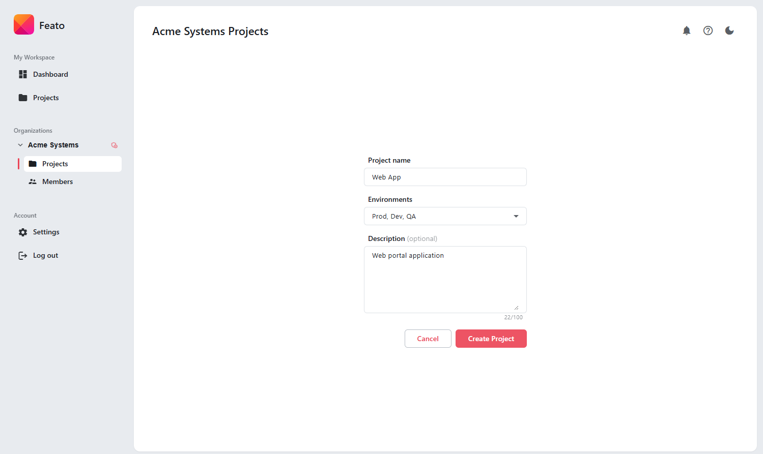 Creating a new project in the Feato Console